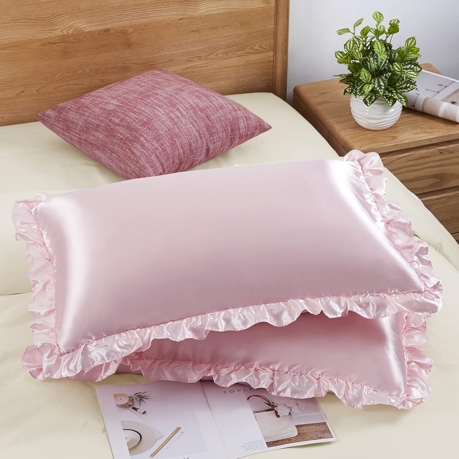 Satin Pillowcase Silk - 2 Federe in Raso con Volant